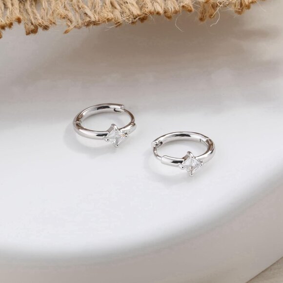 Gold Hoop Earrings for Women 14K Plated Sterling Silver Huggie Dangle Gift - Picture 5 of 6